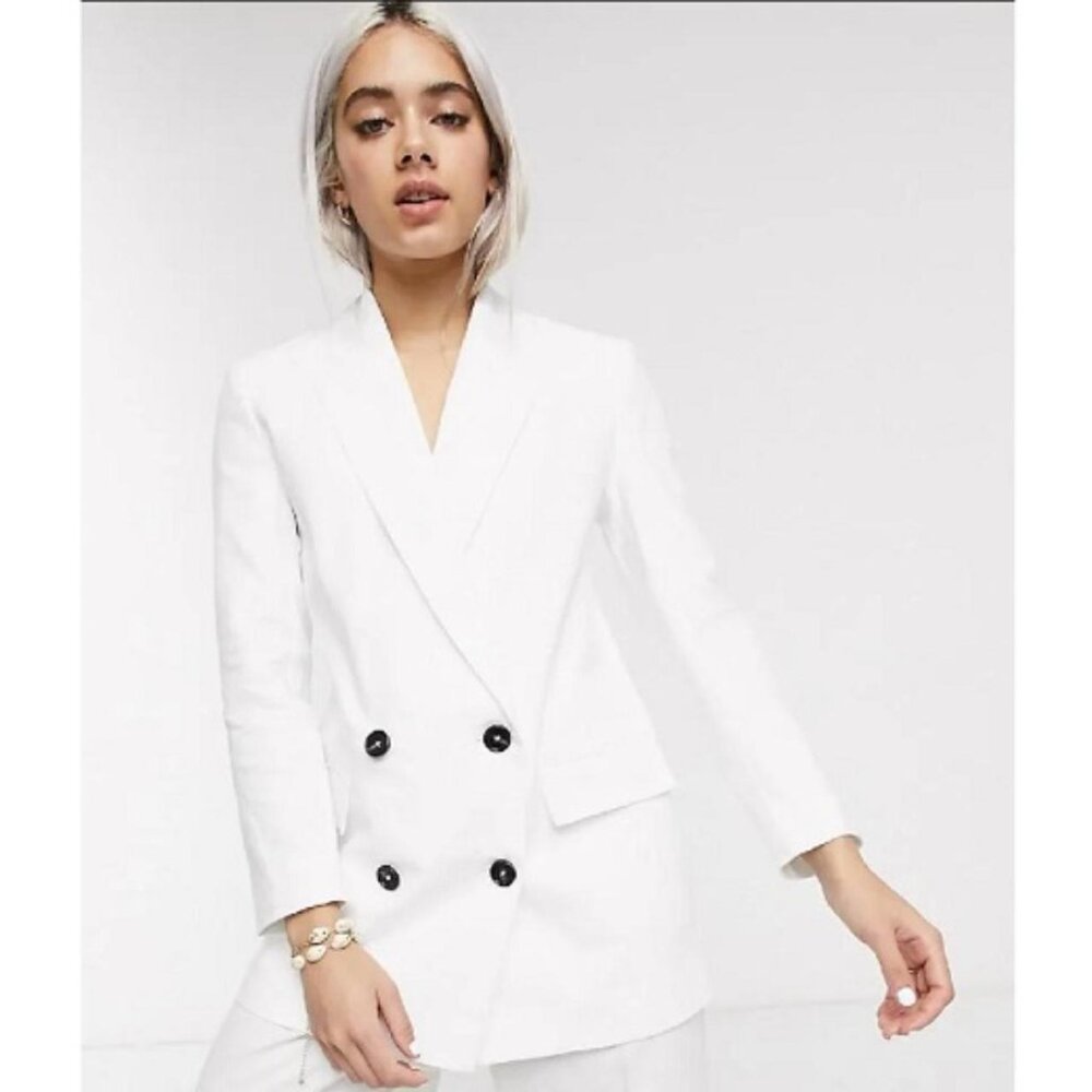 ASOS DESIGN Stark White Linen Dad Blazer size 6 US